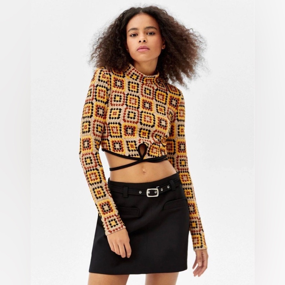 ASOS x Bershka Crochet L/S Festival Crop Top, XS